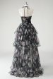 Black A Line Tiered Halter Floral Wedding Guest Dress With Detachable Hem Fashion