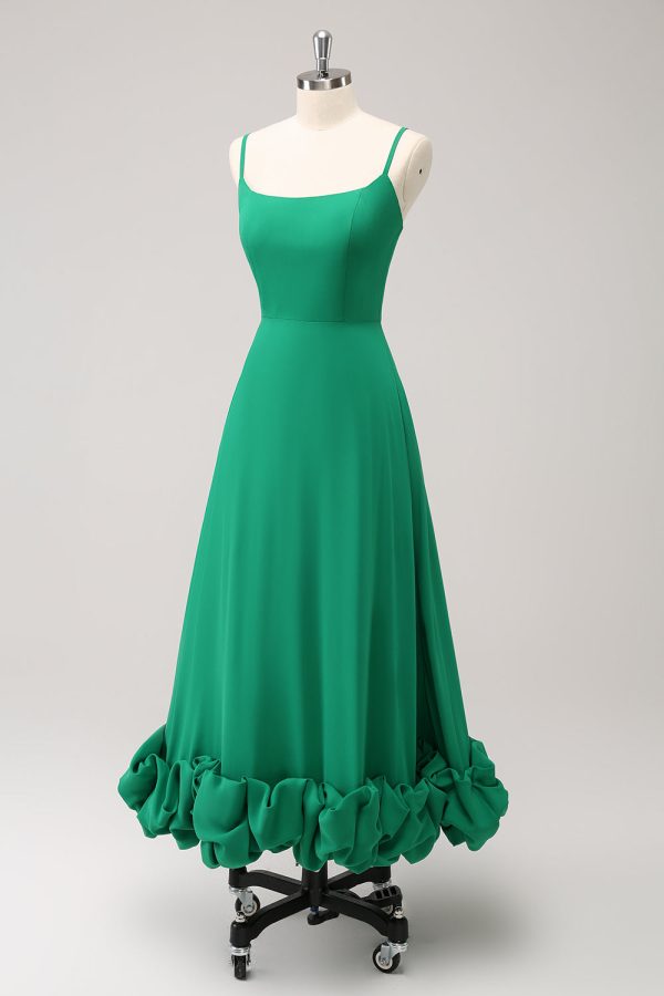 Elegant Green A Line Spaghetti Straps Bridesmaid Dress Cheap