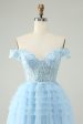 Light Blue A Line Off The Shoulder Corset Short Homecoming Dress Online Sale