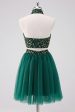 Sparkly A-Line Dark Green Halter Short Homecoming Dress with Sequins Online