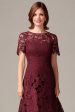 Burgundy Sheath Lace Short Sleeves Hi-Low Mother of the Bride Dress Fashion