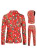 Red Christmas Green Tree Printed 3 Pieces Men s Festival Suits on Sale