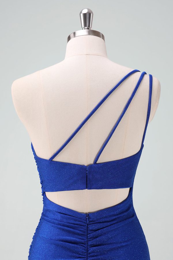 Royal Blue One Shoulder Bodycon Ruched Short Homecoming Dress Fashion