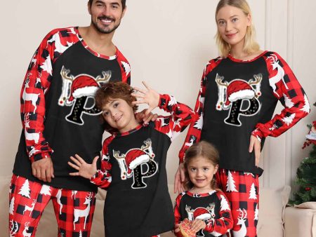 Black and Red Tree and Deer Printed Family Christmas Pajamas Online Sale