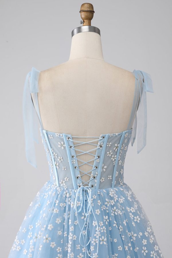 A-Line Spaghetti Straps Sky Blue Corset Prom Dress For Discount