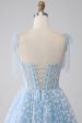 A-Line Spaghetti Straps Sky Blue Corset Prom Dress For Discount