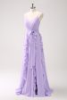 Lilac A-Line Chiffon Ruffled Bridesmaid Dress with Slit For Cheap