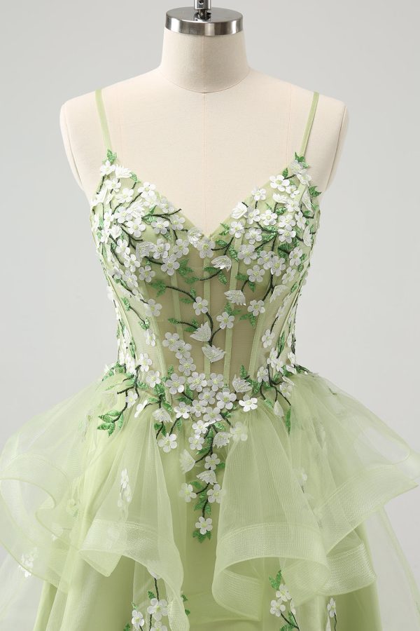 Light Green A-Line Applique Short Homecoming Dress with Ruffles on Sale