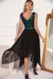 Sparkly Black Green V-Neck Tulle Cocktail Dress Online