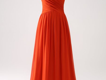 Orange A-Line Halter Ruched Long Bridesmaid Dress Online Sale