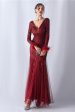 Sparkly Mermaid Burgundy Feathered Mother of Bride Dress with Long Sleeves Online now