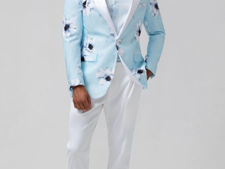 Light Blue Peak Lapel One Button 2 Piece Floral Men s Prom Suits Online now