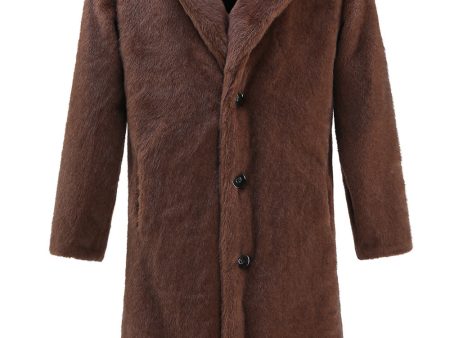 Brown Nothced Lapel Long Shearling Coat for Men For Discount