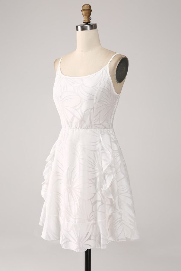 Modest White A-Line Spaghetti Straps Short Graduation Dress For Discount