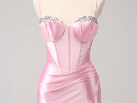 Sparkly Pink Spaghetti Straps Tight Homecoming Dress with Beading Online