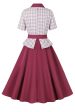 Purple Red Plaid Short Sleeves Swing 1950s Dress For Sale