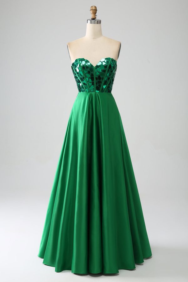 A-Line Sweetheart Dark Green Corset Prom Dress Supply