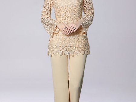 Champagne Jumpsuit Pantsuit Separates Chiffon Mother of the Bride Dress With Appliques Online