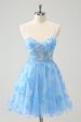 Blue A Line Spaghetti Straps Corset Glow In The Dark Homecoming Dresses For Discount