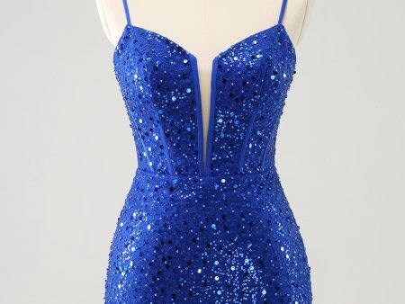 Sparkly Royal Blue Corset Tight Short Homecoming Dress with Sequins Online Hot Sale