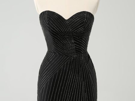 Sparkly Black Strapless Bodycon Mini Homecoming Dress For Cheap