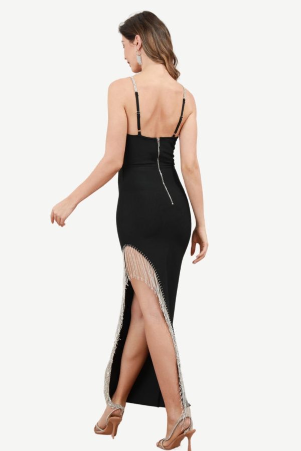 Spaghetti Straps Black Party Dress with Fringes For Cheap