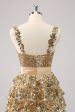 Golden A-Line Spaghetti Straps Sequined Homecoming Dress with Flower For Sale