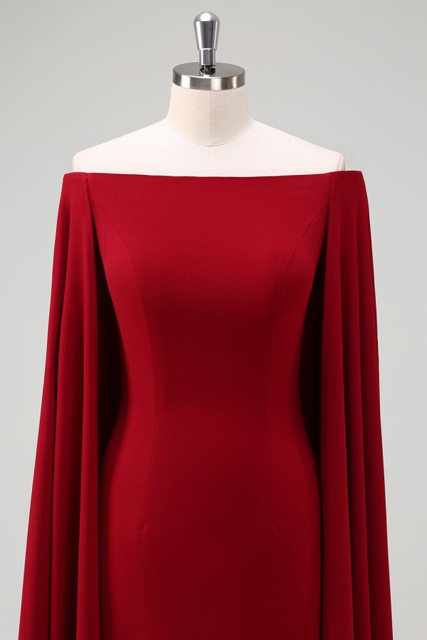 Burgundy Off the Shoulder Bodycon Cocktail Dress With Cape Sleeves For Cheap