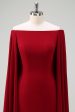 Burgundy Off the Shoulder Bodycon Cocktail Dress With Cape Sleeves For Cheap