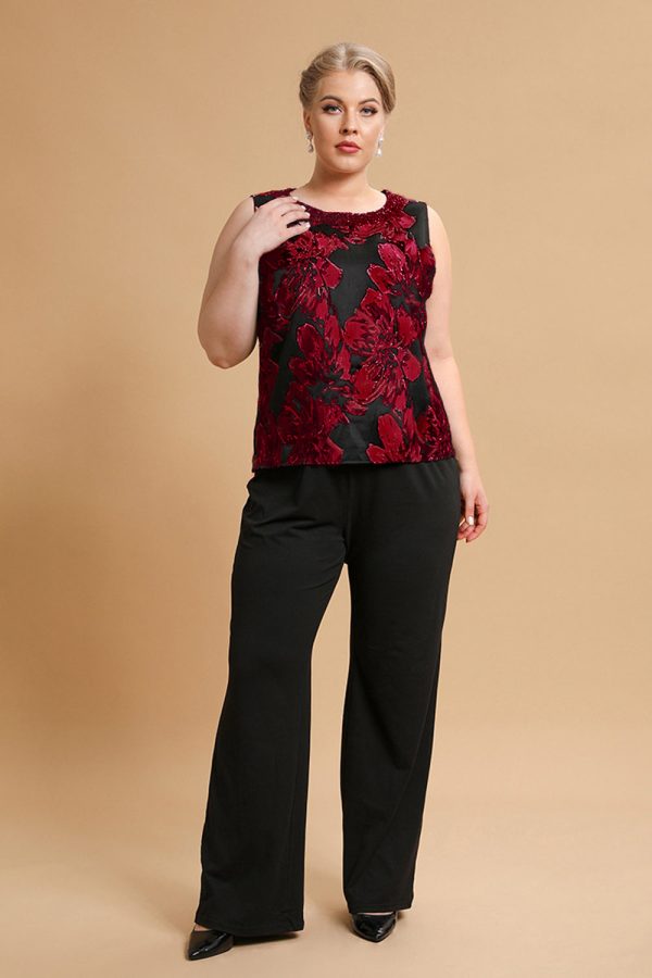 Black Red Flower Round Neck Long Sleeves 3 Pieces Mother of the Bride Pant Suits Online now