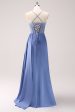 Sparkly Blue Spaghetti Straps Corset Prom Dress with Lace-Up Back Online Hot Sale