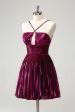 Purple A Line Halter Pleated Short Homecoming Dress With Hollow Out For Discount