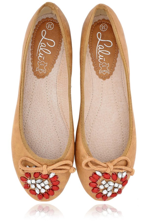 JEMINA Camel Crystal Ballerinas Online Sale