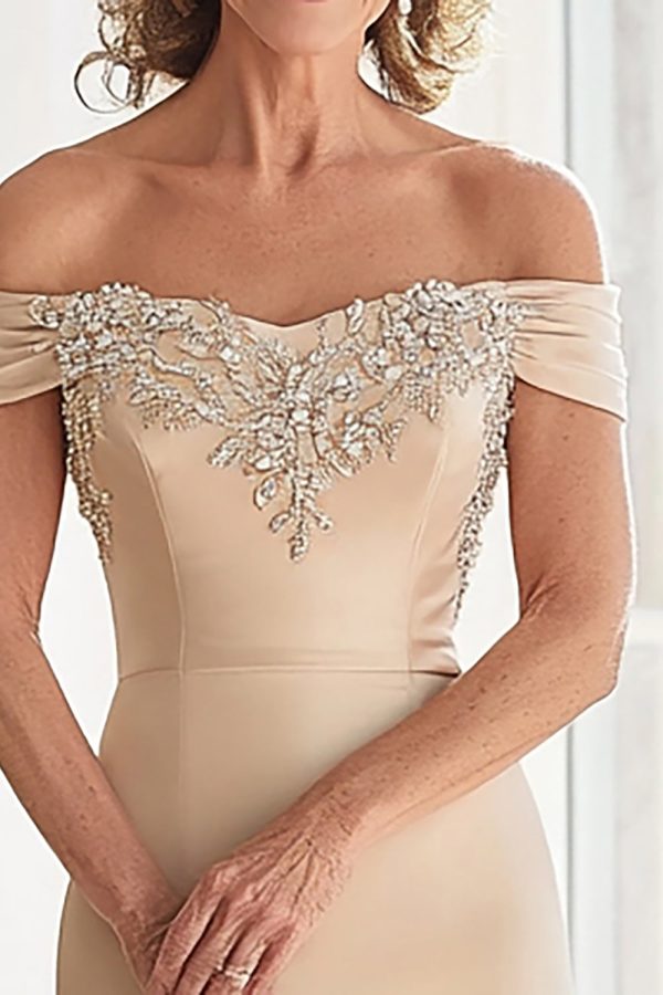 Champagne Off the Shoulder Sheath Mother of the Bride Dress with Appliques Supply