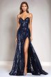 Sparkly Sequins Mermaid Navy Strapless Tight Formal Dress with Slit Hot on Sale