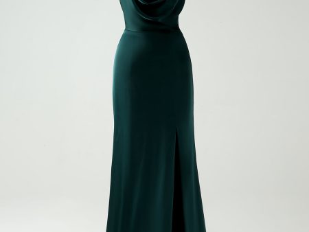 Halter Neck Pine Green Mermaid Long Bridesmaid Dress with Slit Online now