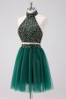 Sparkly A-Line Dark Green Halter Short Homecoming Dress with Sequins Online