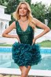 Glitter Dark Green Tight V Neck Sequins Homecoming Dress with Detachable Ruffles Online Sale