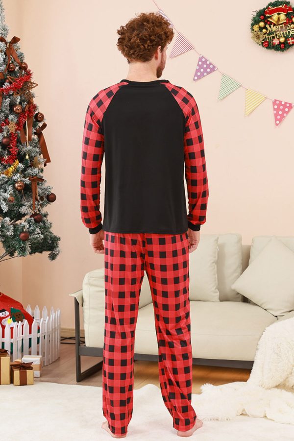 Black and Red Plaid Deer Printed Christmas Family Pajamas Set on Sale