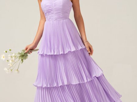 A-Line Sweetheart Tiered Chiffon Long Lilac Bridesmaid Dress Cheap