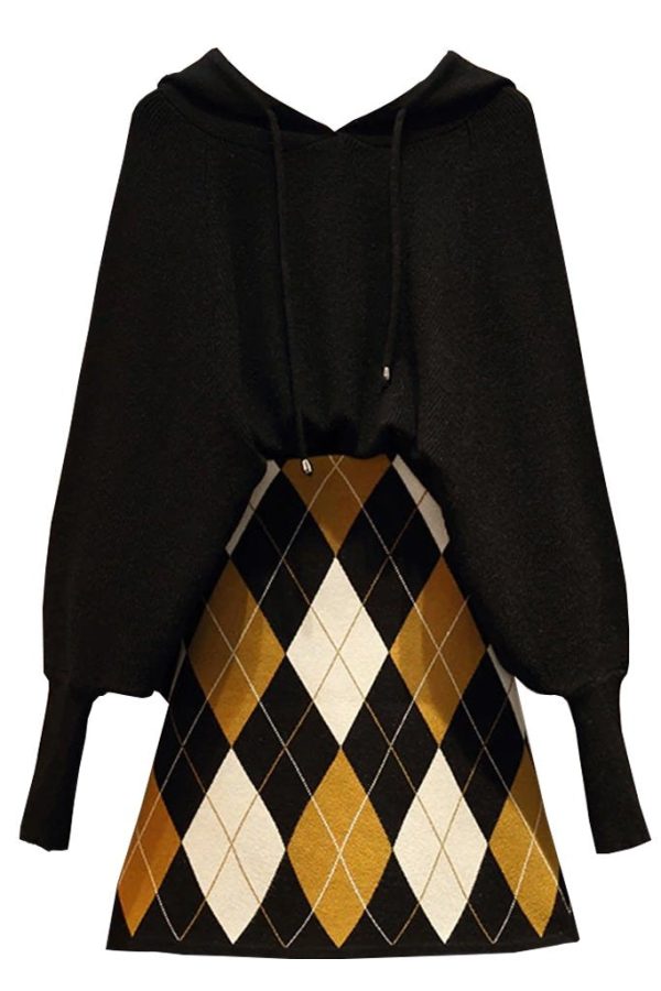 Carolina Black Batwing Sweater and Multicolor Skirt Set For Cheap