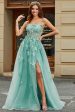 A-Line Green Tulle Corset Prom Dress with Appliques Fashion