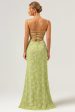 Green Mermaid Spaghetti Straps Embroidered Bridesmaid Dress with Lace Up Back Online Hot Sale