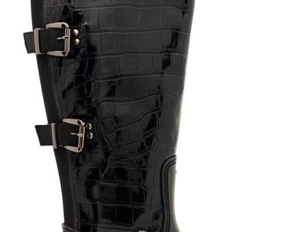 AIDA Black Croc Patent Knee-High Boots on Sale