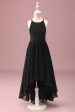 Black Round Neck A Line High Low Junior Bridesmaid Dress with Belt Online now