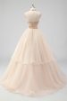 A Line Tiered Champagne Halter Beaded Formal Dress Hot on Sale