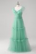 Green A Line V-Neck Tiered Tulle Bridesmaid Dress Online