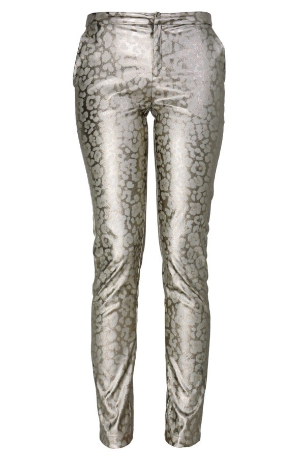 REINA Metallic Silver Leopard Pants Online