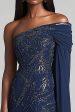 Sparkly Navy One Shoulder Sheath Long Mother of the Bride Dress with Sash Discount