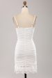 Cute Spaghetti Straps Bodycon Pleated Lace Short White Graduation Dress Online now